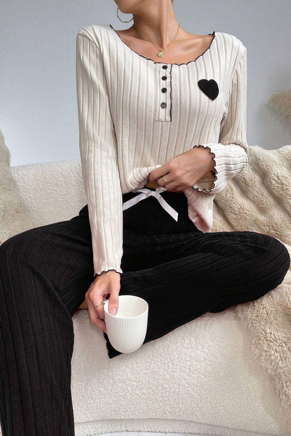 Trendusfashion Yeşil Pamuklu Kalp Detaylı Pijama Takımı 7089