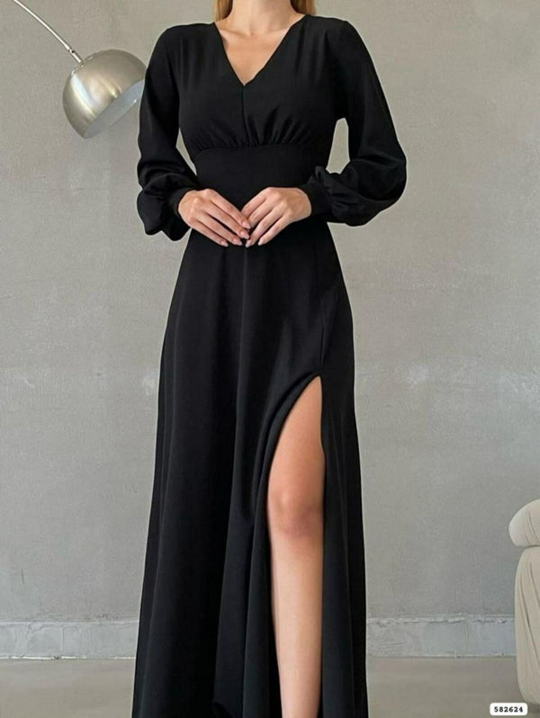 Trendusfashion Yırtmaç Detaylı Uzun Elbise - Şık ve Çarpıcı Tasarım