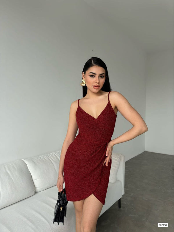 Yeni Sezon Askılı V Yaka Asimetrik Kesim Flowers Kumaş Mini Elbise